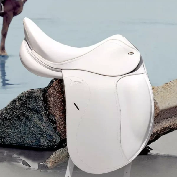 English White Dressage Horse Leather Saddle 18 inche With White Bridle